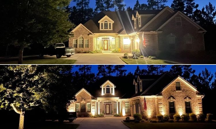Home Landscape Lighting Before & After Professional Lighting System Installation